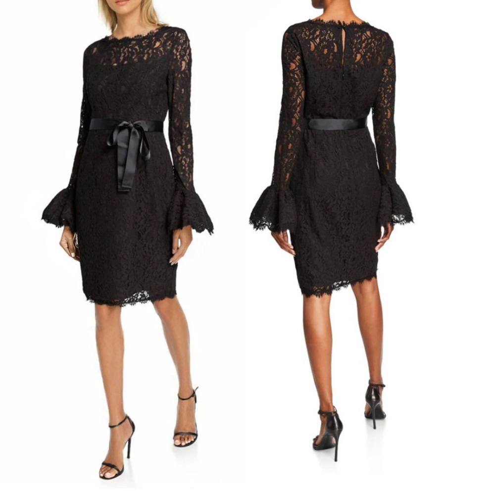 SHANI Ruffle-Sleeve Lace Dress‎ In Black | Size 6 | NWT